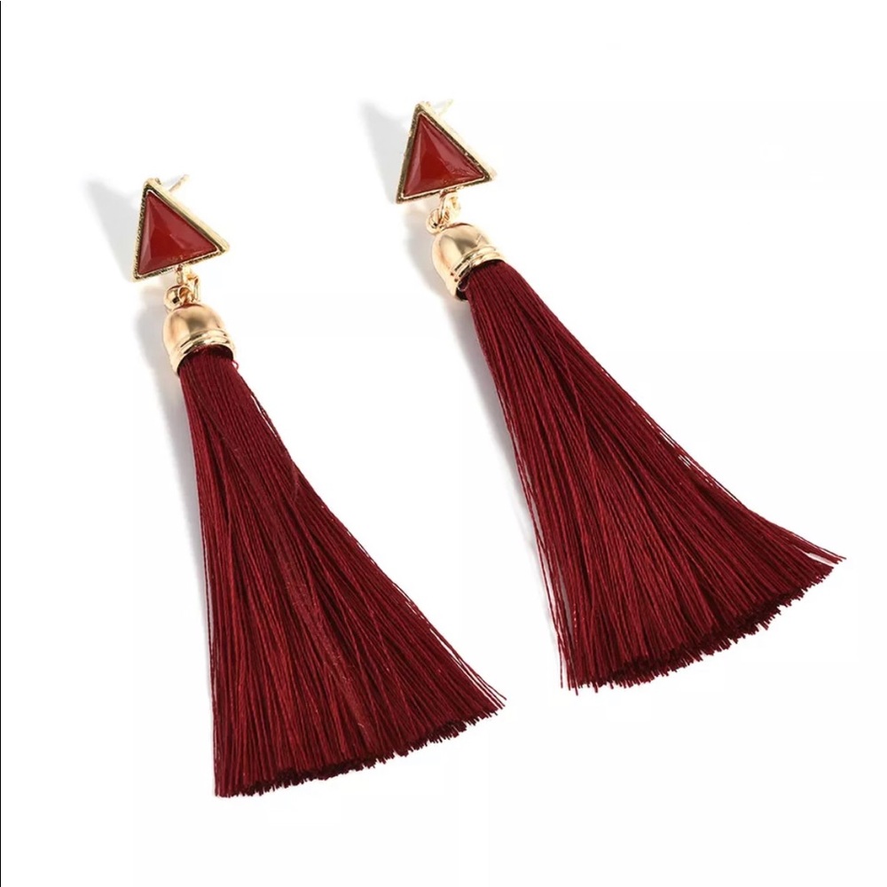Red Trendy Tassel Earrings. 3.5” Long.  New!
